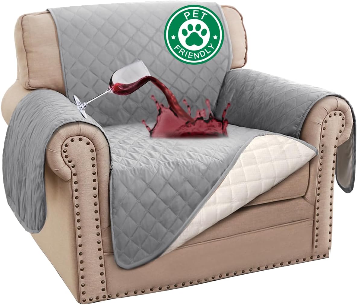 100% Waterproof Sofa Covers Couch Cover Sofa Cover for Dogs Couch Protector Triple Non-Slip Sofa Slipcover for 3 Cushion Couch Furniture Protector for Pets, Kids,Dog (Sofa 70", Ivory)