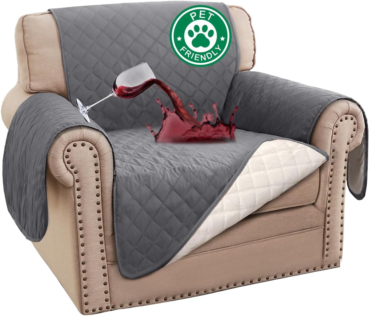 100% Waterproof Sofa Covers Couch Cover Sofa Cover for Dogs Couch Protector Triple Non-Slip Sofa Slipcover for 3 Cushion Couch Furniture Protector for Pets, Kids,Dog (Sofa 70", Ivory)