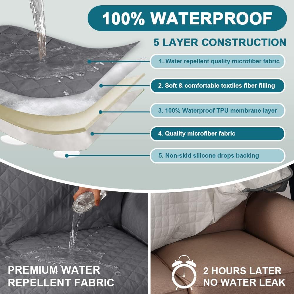 100% Waterproof Sofa Covers Couch Cover Sofa Cover for Dogs Couch Protector Triple Non-Slip Sofa Slipcover for 3 Cushion Couch Furniture Protector for Pets, Kids,Dog (Sofa 70", Ivory)