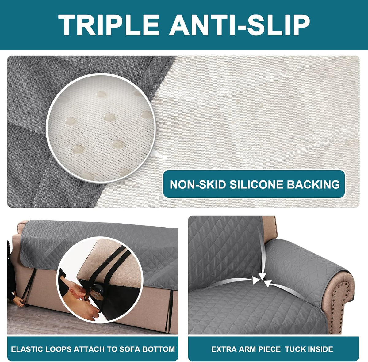 100% Waterproof Sofa Covers Couch Cover Sofa Cover for Dogs Couch Protector Triple Non-Slip Sofa Slipcover for 3 Cushion Couch Furniture Protector for Pets, Kids,Dog (Sofa 70", Ivory)