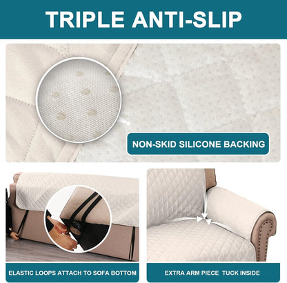 100% Waterproof Sofa Covers Couch Cover Sofa Cover for Dogs Couch Protector Triple Non-Slip Sofa Slipcover for 3 Cushion Couch Furniture Protector for Pets, Kids,Dog (Sofa 70", Ivory)