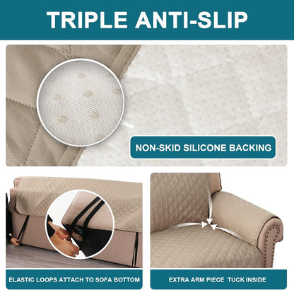 100% Waterproof Sofa Covers Couch Cover Sofa Cover for Dogs Couch Protector Triple Non-Slip Sofa Slipcover for 3 Cushion Couch Furniture Protector for Pets, Kids,Dog (Sofa 70", Ivory)