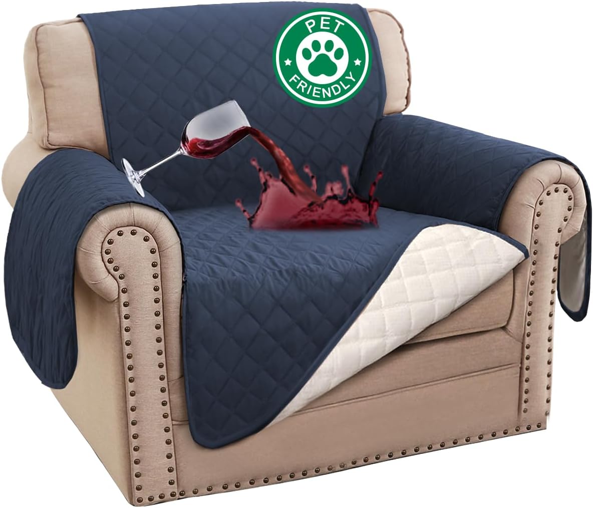 100% Waterproof Sofa Covers Couch Cover Sofa Cover for Dogs Couch Protector Triple Non-Slip Sofa Slipcover for 3 Cushion Couch Furniture Protector for Pets, Kids,Dog (Sofa 70", Ivory)