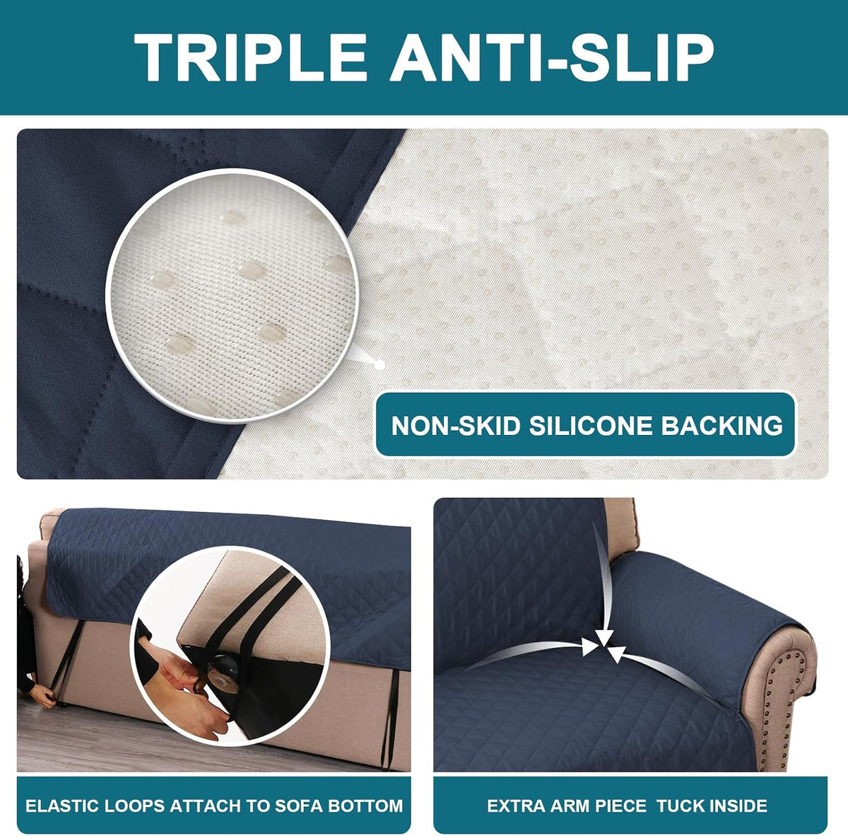 100% Waterproof Sofa Covers Couch Cover Sofa Cover for Dogs Couch Protector Triple Non-Slip Sofa Slipcover for 3 Cushion Couch Furniture Protector for Pets, Kids,Dog (Sofa 70", Ivory)