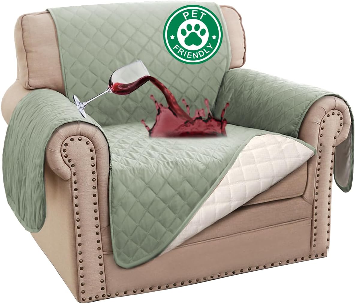 100% Waterproof Sofa Covers Couch Cover Sofa Cover for Dogs Couch Protector Triple Non-Slip Sofa Slipcover for 3 Cushion Couch Furniture Protector for Pets, Kids,Dog (Sofa 70", Ivory)