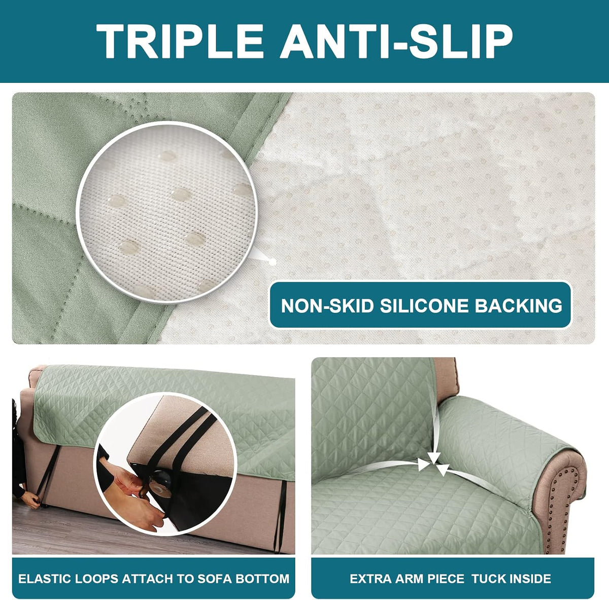100% Waterproof Sofa Covers Couch Cover Sofa Cover for Dogs Couch Protector Triple Non-Slip Sofa Slipcover for 3 Cushion Couch Furniture Protector for Pets, Kids,Dog (Sofa 70", Ivory)