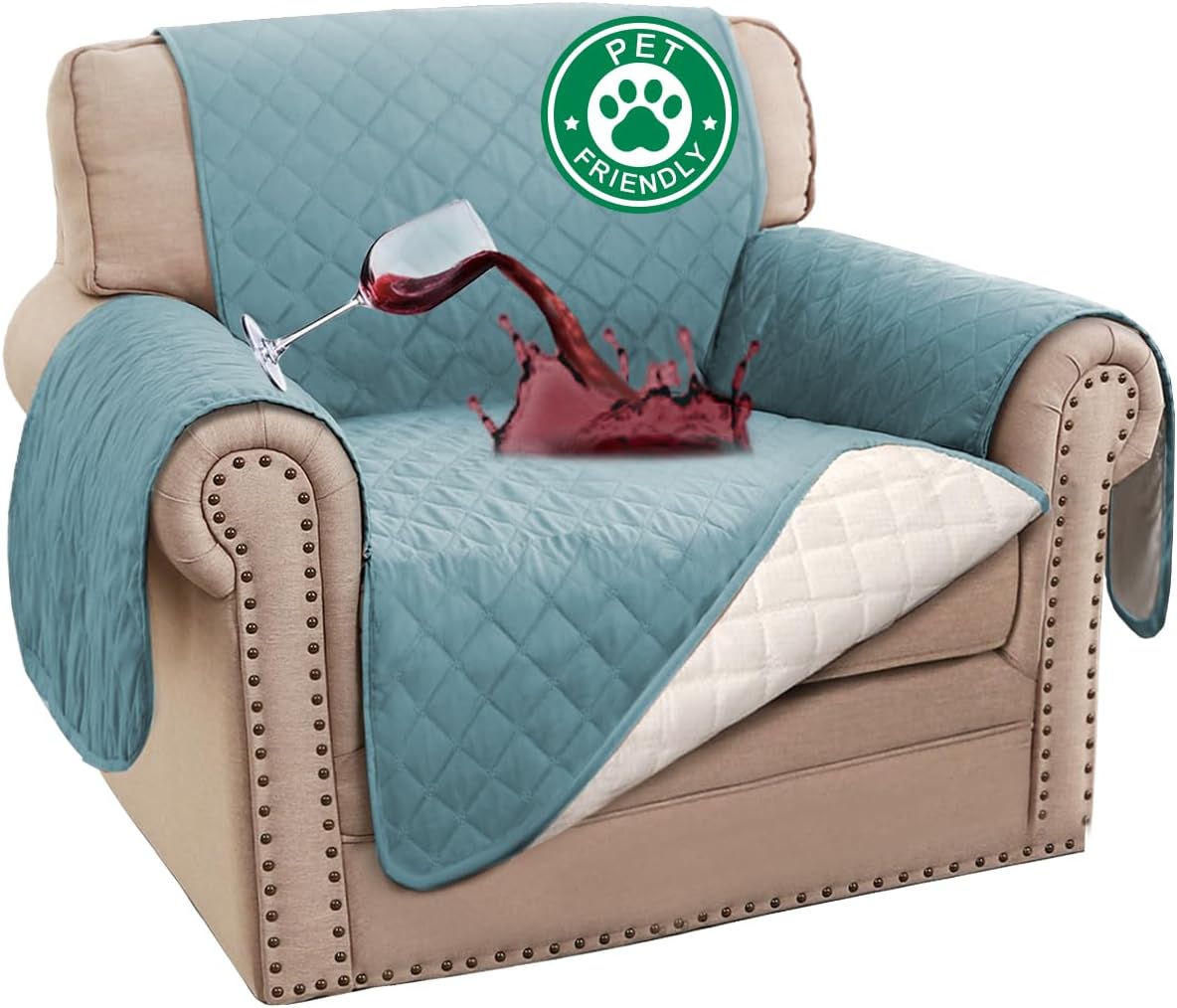 100% Waterproof Sofa Covers Couch Cover Sofa Cover for Dogs Couch Protector Triple Non-Slip Sofa Slipcover for 3 Cushion Couch Furniture Protector for Pets, Kids,Dog (Sofa 70", Ivory)