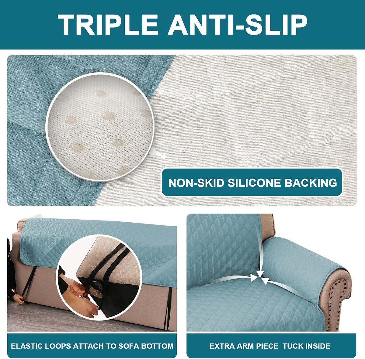 100% Waterproof Sofa Covers Couch Cover Sofa Cover for Dogs Couch Protector Triple Non-Slip Sofa Slipcover for 3 Cushion Couch Furniture Protector for Pets, Kids,Dog (Sofa 70", Ivory)