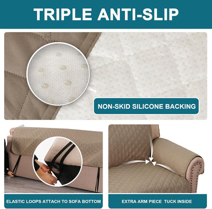 100% Waterproof Sofa Covers Couch Cover Sofa Cover for Dogs Couch Protector Triple Non-Slip Sofa Slipcover for 3 Cushion Couch Furniture Protector for Pets, Kids,Dog (Sofa 70", Ivory)