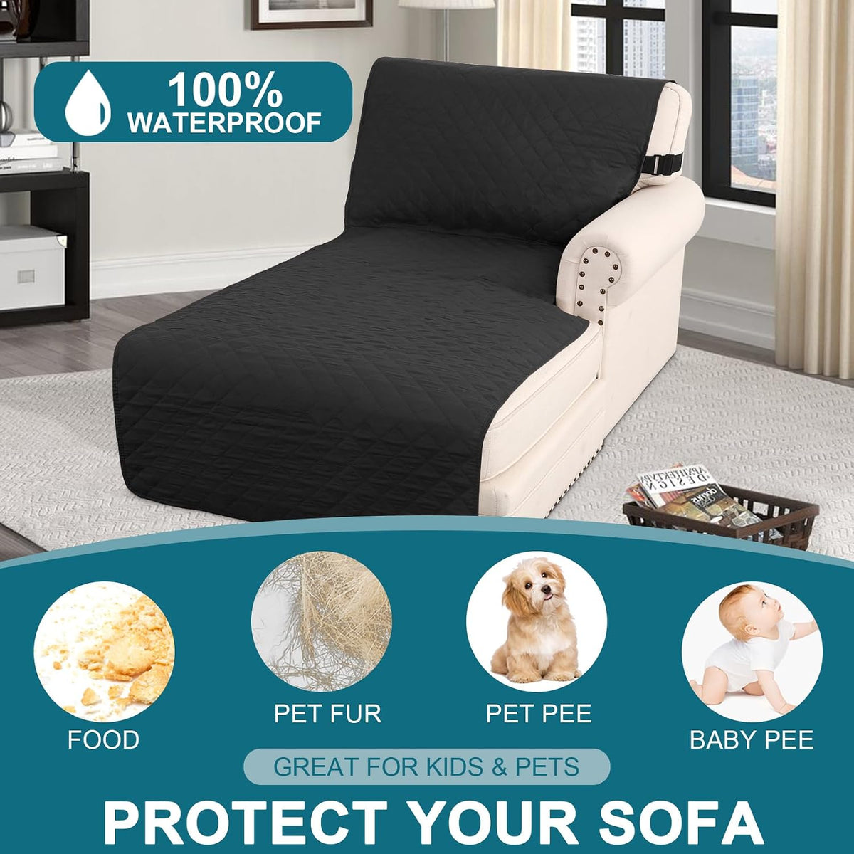 100% Waterproof Sofa Covers Couch Cover Sofa Cover for Dogs Couch Protector Triple Non-Slip Sofa Slipcover for 3 Cushion Couch Furniture Protector for Pets, Kids,Dog (Sofa 70", Ivory)