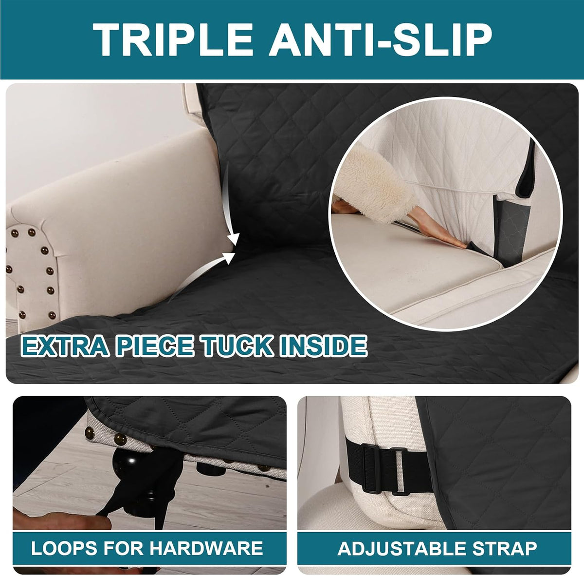 100% Waterproof Sofa Covers Couch Cover Sofa Cover for Dogs Couch Protector Triple Non-Slip Sofa Slipcover for 3 Cushion Couch Furniture Protector for Pets, Kids,Dog (Sofa 70", Ivory)