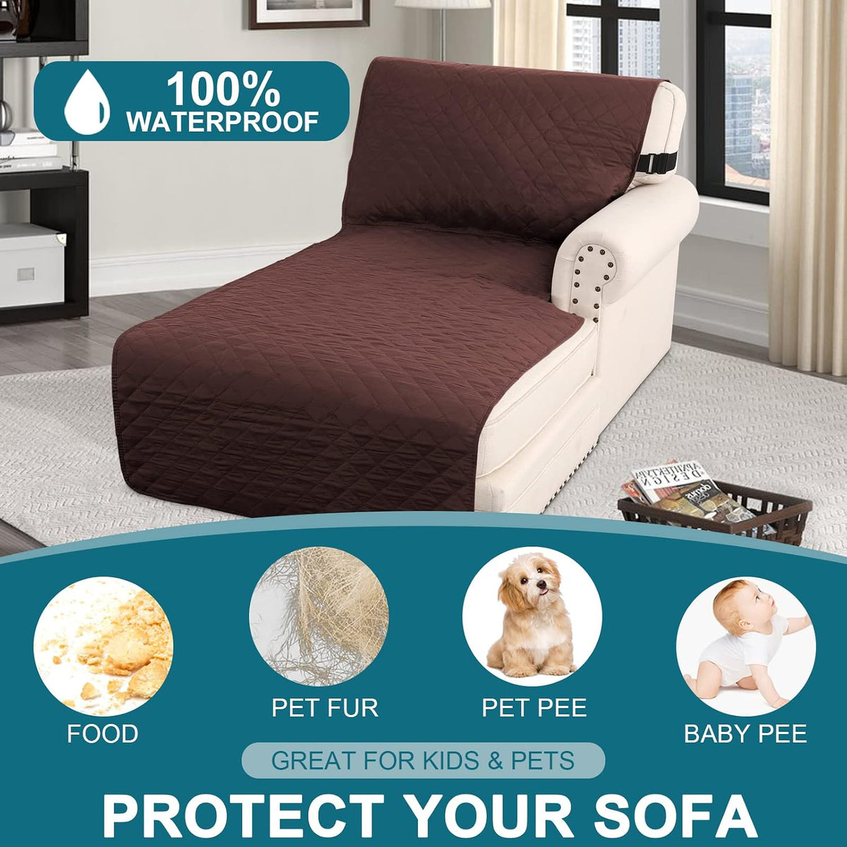 100% Waterproof Sofa Covers Couch Cover Sofa Cover for Dogs Couch Protector Triple Non-Slip Sofa Slipcover for 3 Cushion Couch Furniture Protector for Pets, Kids,Dog (Sofa 70", Ivory)