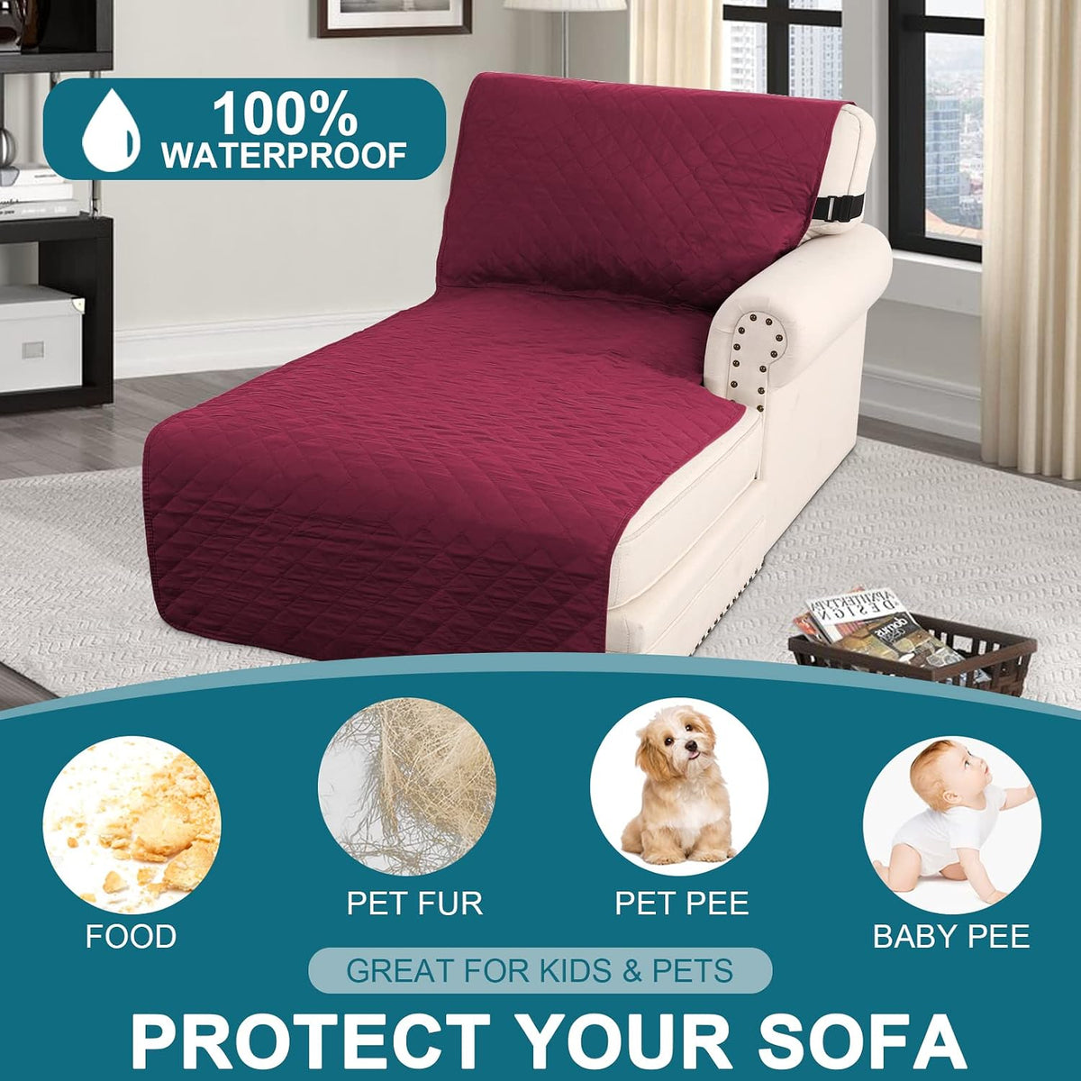 100% Waterproof Sofa Covers Couch Cover Sofa Cover for Dogs Couch Protector Triple Non-Slip Sofa Slipcover for 3 Cushion Couch Furniture Protector for Pets, Kids,Dog (Sofa 70", Ivory)