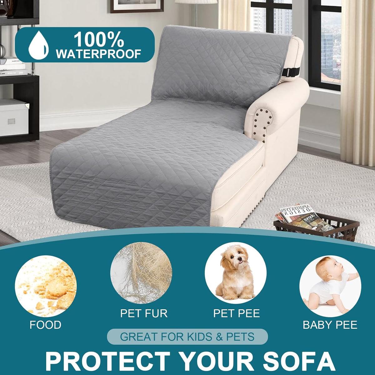 100% Waterproof Sofa Covers Couch Cover Sofa Cover for Dogs Couch Protector Triple Non-Slip Sofa Slipcover for 3 Cushion Couch Furniture Protector for Pets, Kids,Dog (Sofa 70", Ivory)