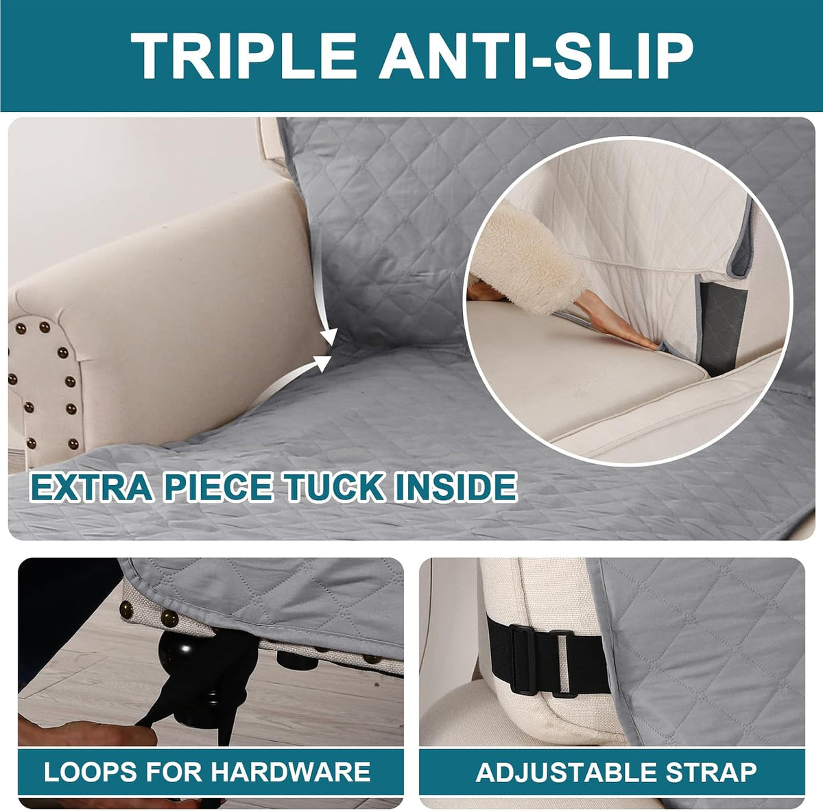 100% Waterproof Sofa Covers Couch Cover Sofa Cover for Dogs Couch Protector Triple Non-Slip Sofa Slipcover for 3 Cushion Couch Furniture Protector for Pets, Kids,Dog (Sofa 70", Ivory)