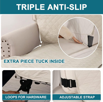 100% Waterproof Sofa Covers Couch Cover Sofa Cover for Dogs Couch Protector Triple Non-Slip Sofa Slipcover for 3 Cushion Couch Furniture Protector for Pets, Kids,Dog (Sofa 70", Ivory)