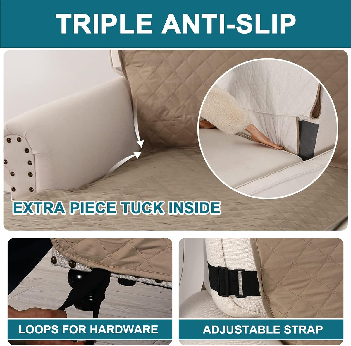 100% Waterproof Sofa Covers Couch Cover Sofa Cover for Dogs Couch Protector Triple Non-Slip Sofa Slipcover for 3 Cushion Couch Furniture Protector for Pets, Kids,Dog (Sofa 70", Ivory)
