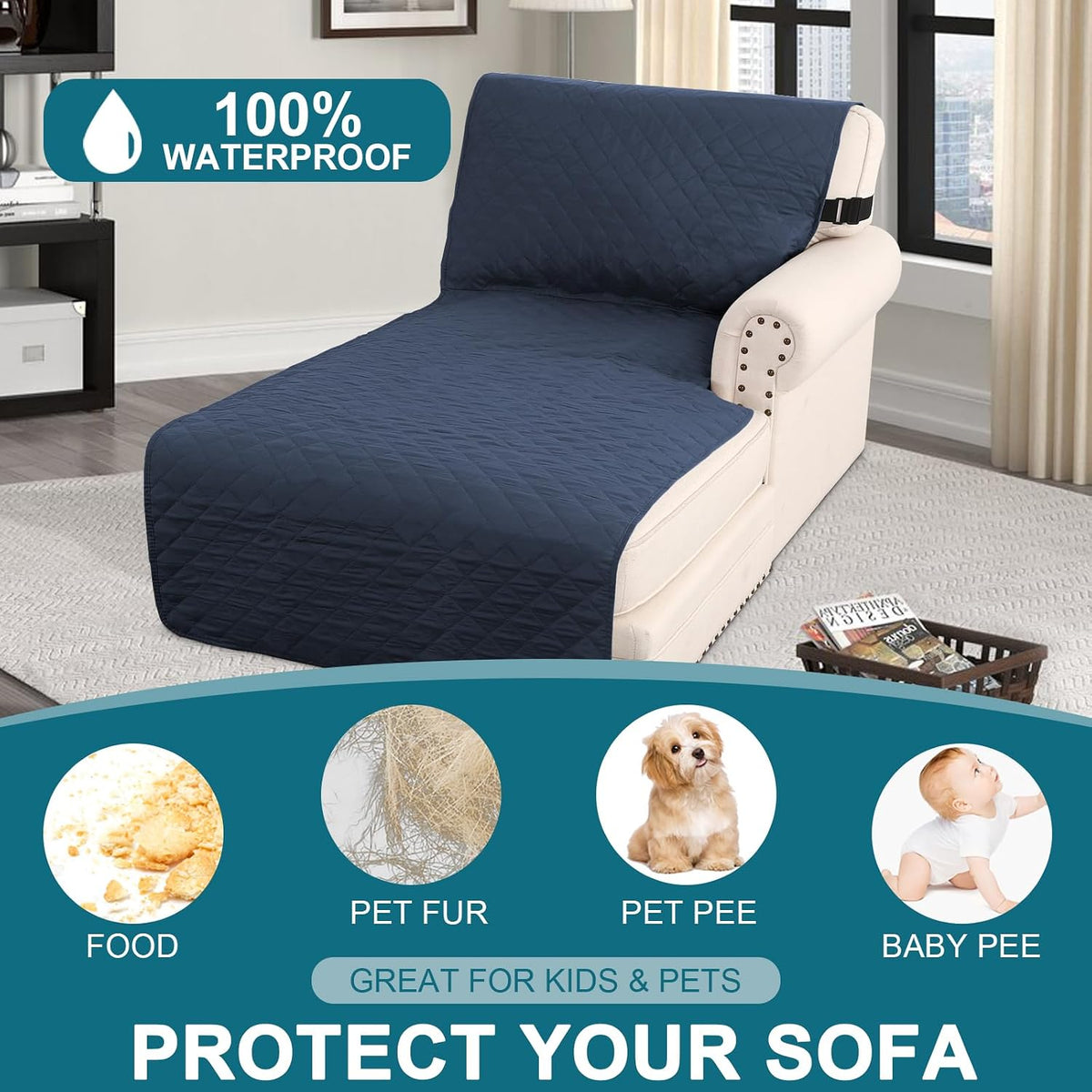 100% Waterproof Sofa Covers Couch Cover Sofa Cover for Dogs Couch Protector Triple Non-Slip Sofa Slipcover for 3 Cushion Couch Furniture Protector for Pets, Kids,Dog (Sofa 70", Ivory)
