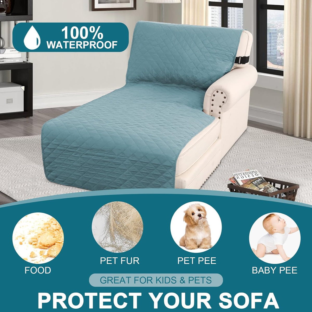 100% Waterproof Sofa Covers Couch Cover Sofa Cover for Dogs Couch Protector Triple Non-Slip Sofa Slipcover for 3 Cushion Couch Furniture Protector for Pets, Kids,Dog (Sofa 70", Ivory)