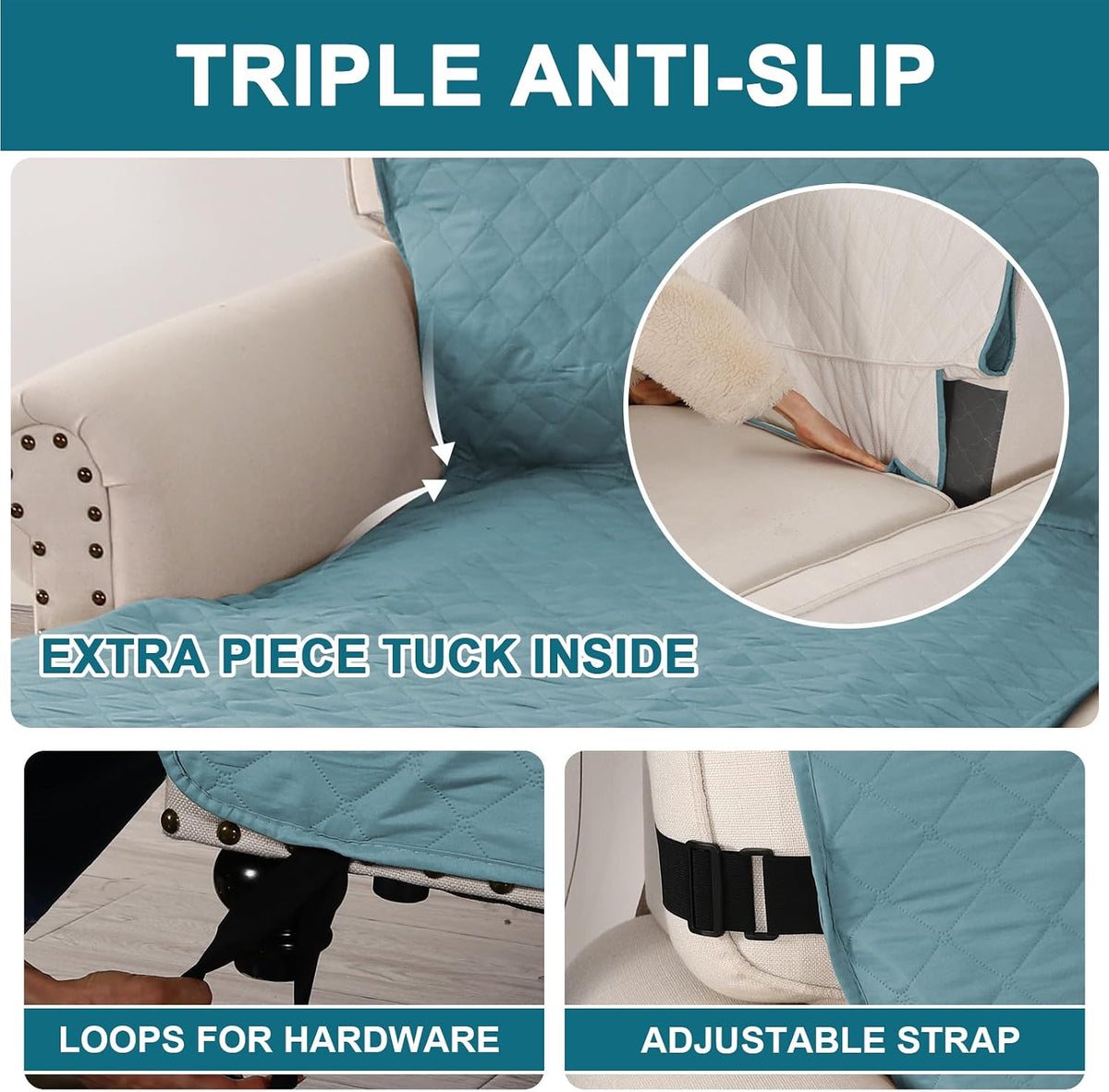 100% Waterproof Sofa Covers Couch Cover Sofa Cover for Dogs Couch Protector Triple Non-Slip Sofa Slipcover for 3 Cushion Couch Furniture Protector for Pets, Kids,Dog (Sofa 70", Ivory)