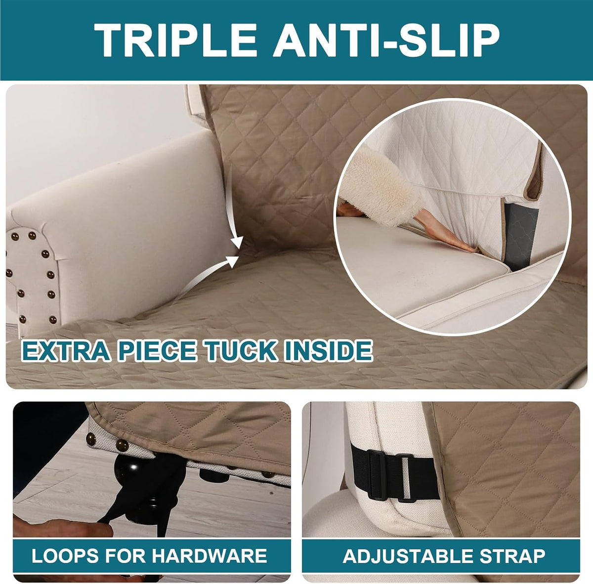 100% Waterproof Sofa Covers Couch Cover Sofa Cover for Dogs Couch Protector Triple Non-Slip Sofa Slipcover for 3 Cushion Couch Furniture Protector for Pets, Kids,Dog (Sofa 70", Ivory)