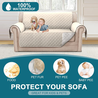100% Waterproof Sofa Covers Couch Cover Sofa Cover for Dogs Couch Protector Triple Non-Slip Sofa Slipcover for 3 Cushion Couch Furniture Protector for Pets, Kids,Dog (Sofa 70", Ivory)