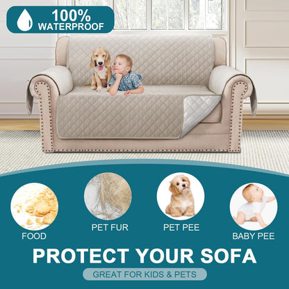 100% Waterproof Sofa Covers Couch Cover Sofa Cover for Dogs Couch Protector Triple Non-Slip Sofa Slipcover for 3 Cushion Couch Furniture Protector for Pets, Kids,Dog (Sofa 70", Ivory)