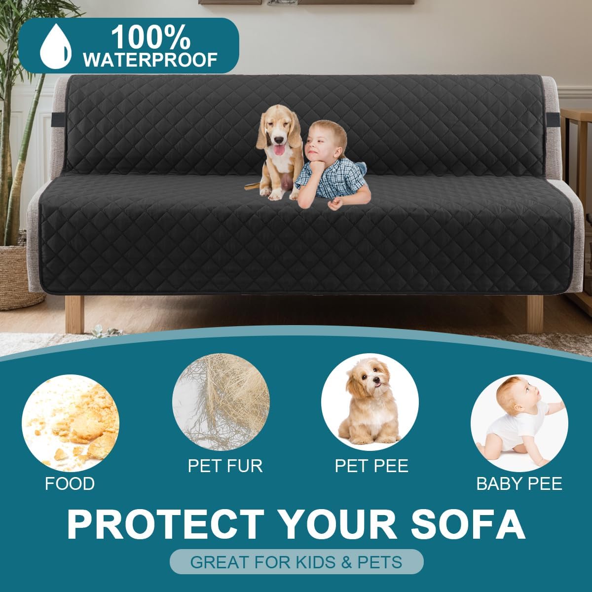 100% Waterproof Sofa Covers Couch Cover Sofa Cover for Dogs Couch Protector Triple Non-Slip Sofa Slipcover for 3 Cushion Couch Furniture Protector for Pets, Kids,Dog (Sofa 70", Ivory)