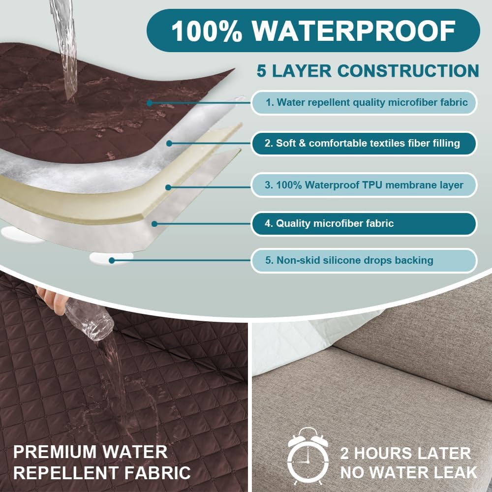 100% Waterproof Sofa Covers Couch Cover Sofa Cover for Dogs Couch Protector Triple Non-Slip Sofa Slipcover for 3 Cushion Couch Furniture Protector for Pets, Kids,Dog (Sofa 70", Ivory)