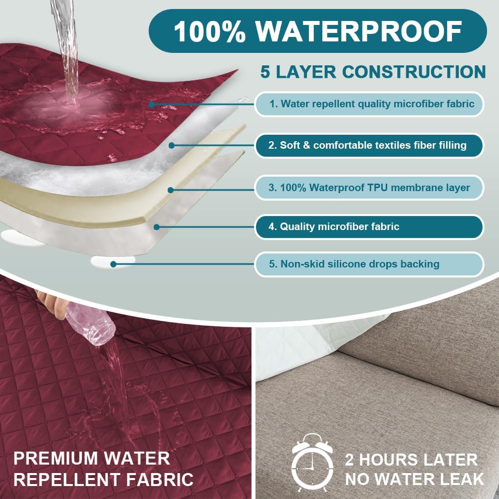 100% Waterproof Sofa Covers Couch Cover Sofa Cover for Dogs Couch Protector Triple Non-Slip Sofa Slipcover for 3 Cushion Couch Furniture Protector for Pets, Kids,Dog (Sofa 70", Ivory)