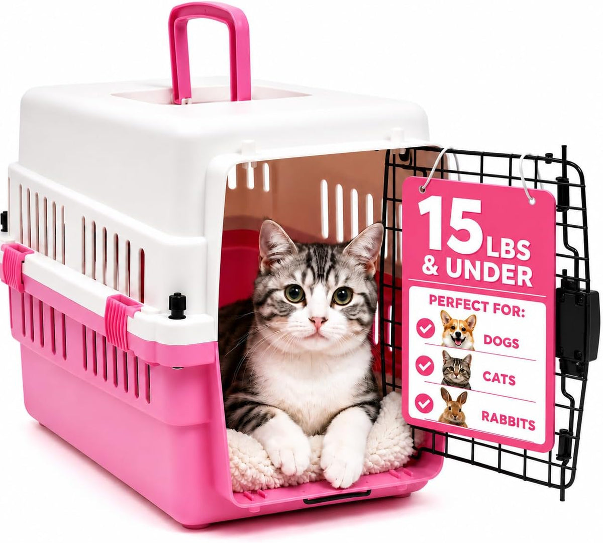 20-Inch Pink Hard Shell Pet Carrier for Small Dogs & Cats Under 15 Lbs