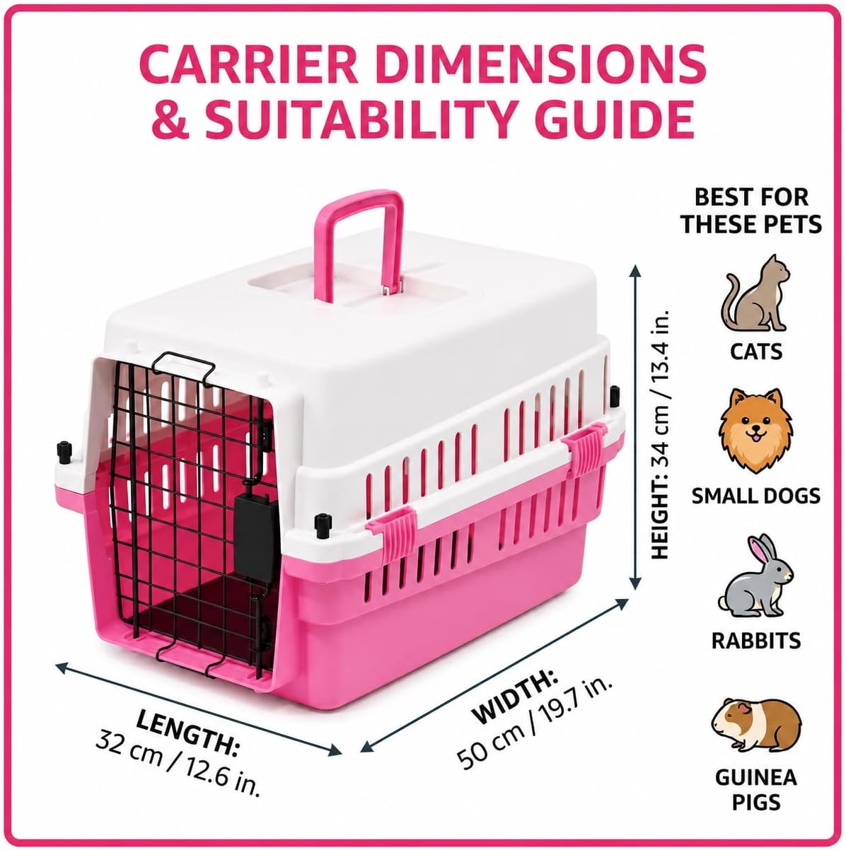 20-Inch Pink Hard Shell Pet Carrier for Small Dogs & Cats Under 15 Lbs