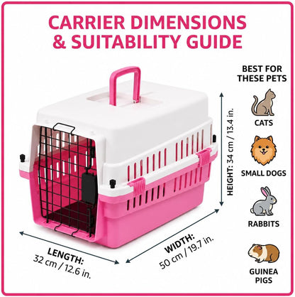 20-Inch Pink Hard Shell Pet Carrier for Small Dogs & Cats Under 15 Lbs