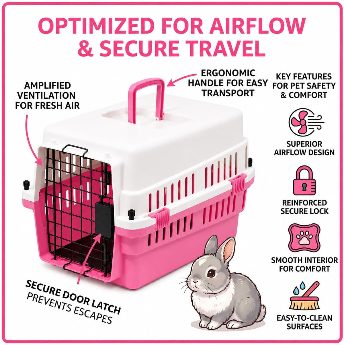 20-Inch Pink Hard Shell Pet Carrier for Small Dogs & Cats Under 15 Lbs
