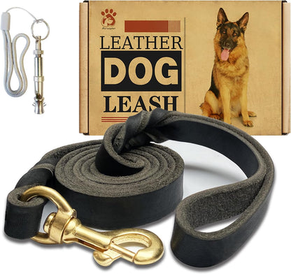 Leather Dog Leash 6ft x 3/4 inch,Strong Heavy Duty Genuine Leather Braided Dog Training Leash, Soft and Comfortable Leather Leash for Large Dogs, Medium Small Dogs (Brown, 6FT*3/4in)
