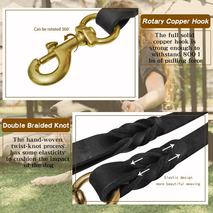 Leather Dog Leash 6ft x 3/4 inch,Strong Heavy Duty Genuine Leather Braided Dog Training Leash, Soft and Comfortable Leather Leash for Large Dogs, Medium Small Dogs (Brown, 6FT*3/4in)