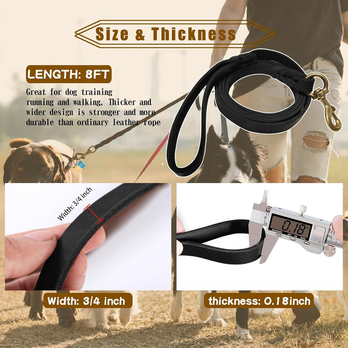 Leather Dog Leash 6ft x 3/4 inch,Strong Heavy Duty Genuine Leather Braided Dog Training Leash, Soft and Comfortable Leather Leash for Large Dogs, Medium Small Dogs (Brown, 6FT*3/4in)