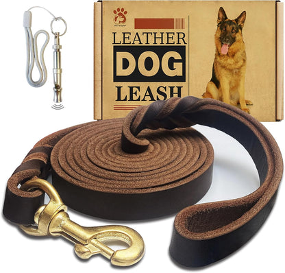 Leather Dog Leash 6ft x 3/4 inch,Strong Heavy Duty Genuine Leather Braided Dog Training Leash, Soft and Comfortable Leather Leash for Large Dogs, Medium Small Dogs (Brown, 6FT*3/4in)
