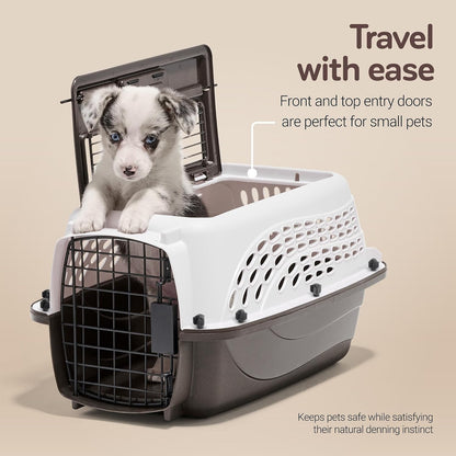 Two Door Plastic Pet Kennel for Small Dogs and Cats, 19in, White