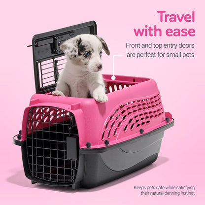 Two Door Plastic Pet Kennel for Small Dogs and Cats, 19in, White