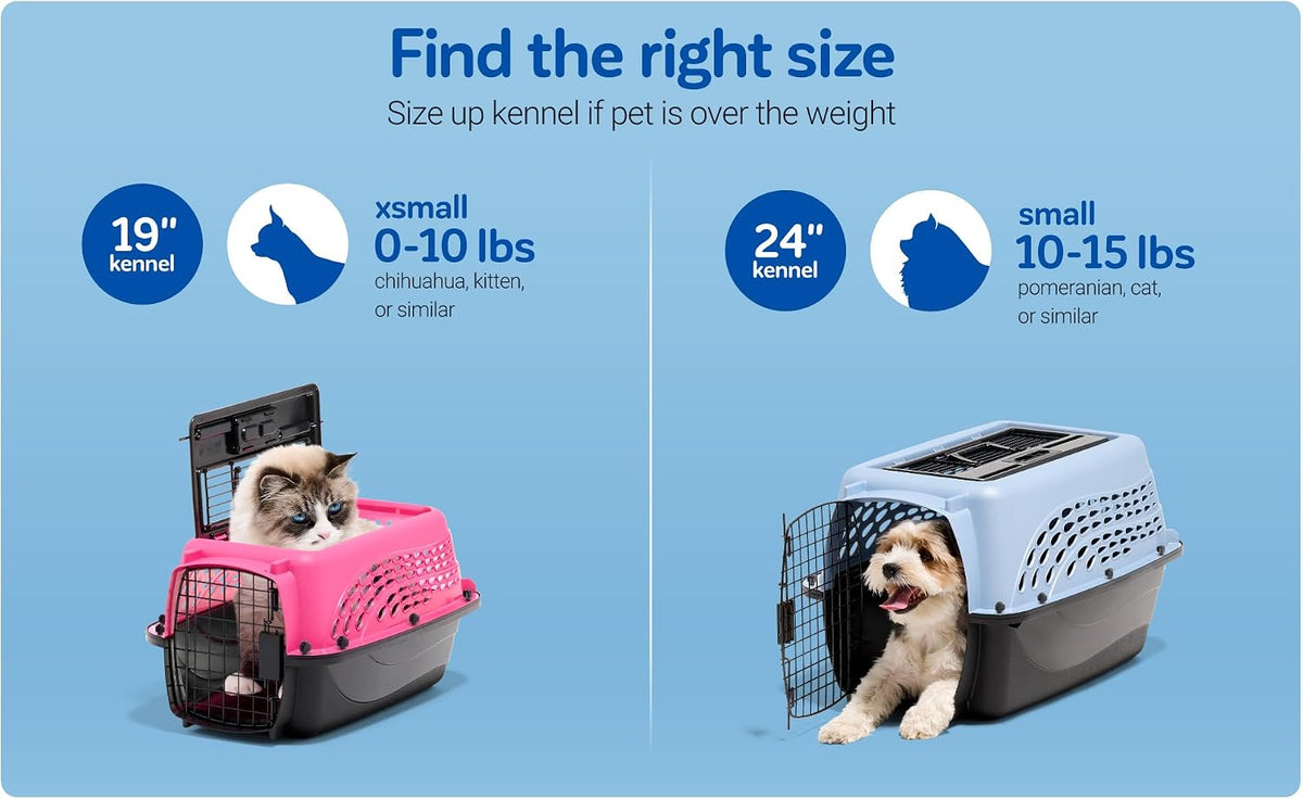 Two Door Plastic Pet Kennel for Small Dogs and Cats, 19in, White