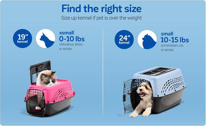 Two Door Plastic Pet Kennel for Small Dogs and Cats, 19in, White