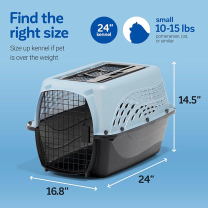 Two Door Plastic Pet Kennel for Small Dogs and Cats, 19in, White