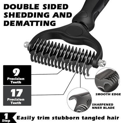 Augwind 7 in 1 Pet Grooming Kit - Dog&Cat Comb, Deshedding Brush, Nail Clipper with File, Bath Brush - Premium Pet Supplies (Blue)