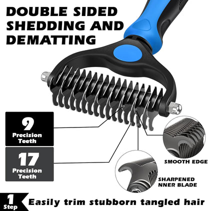 Augwind 7 in 1 Pet Grooming Kit - Dog&Cat Comb, Deshedding Brush, Nail Clipper with File, Bath Brush - Premium Pet Supplies (Blue)