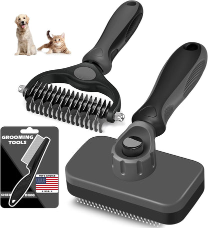 Augwind 7 in 1 Pet Grooming Kit - Dog&Cat Comb, Deshedding Brush, Nail Clipper with File, Bath Brush - Premium Pet Supplies (Blue)