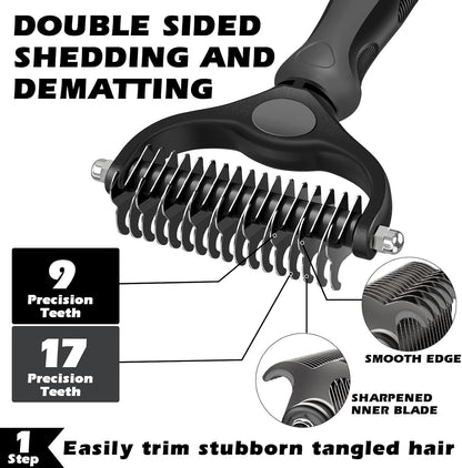Augwind 7 in 1 Pet Grooming Kit - Dog&Cat Comb, Deshedding Brush, Nail Clipper with File, Bath Brush - Premium Pet Supplies (Blue)