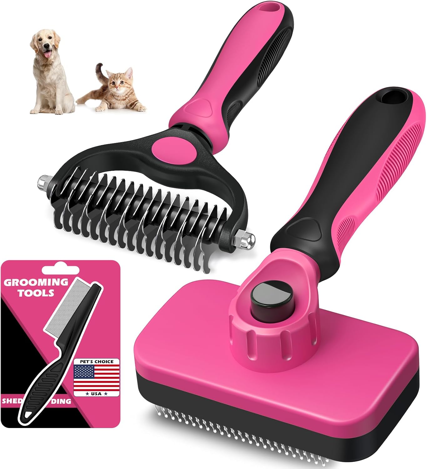 Augwind 7 in 1 Pet Grooming Kit - Dog&Cat Comb, Deshedding Brush, Nail Clipper with File, Bath Brush - Premium Pet Supplies (Blue)