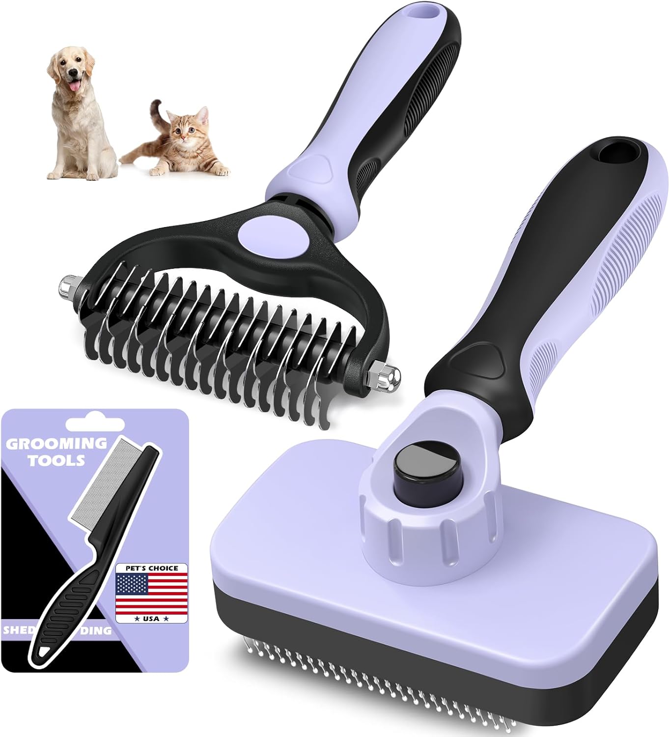 Augwind 7 in 1 Pet Grooming Kit - Dog&Cat Comb, Deshedding Brush, Nail Clipper with File, Bath Brush - Premium Pet Supplies (Blue)