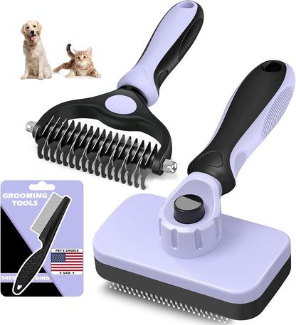 Augwind 7 in 1 Pet Grooming Kit - Dog&Cat Comb, Deshedding Brush, Nail Clipper with File, Bath Brush - Premium Pet Supplies (Blue)